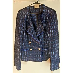 THURLEY metallic double breasted frayed tweed blazer Sz Small wool blend